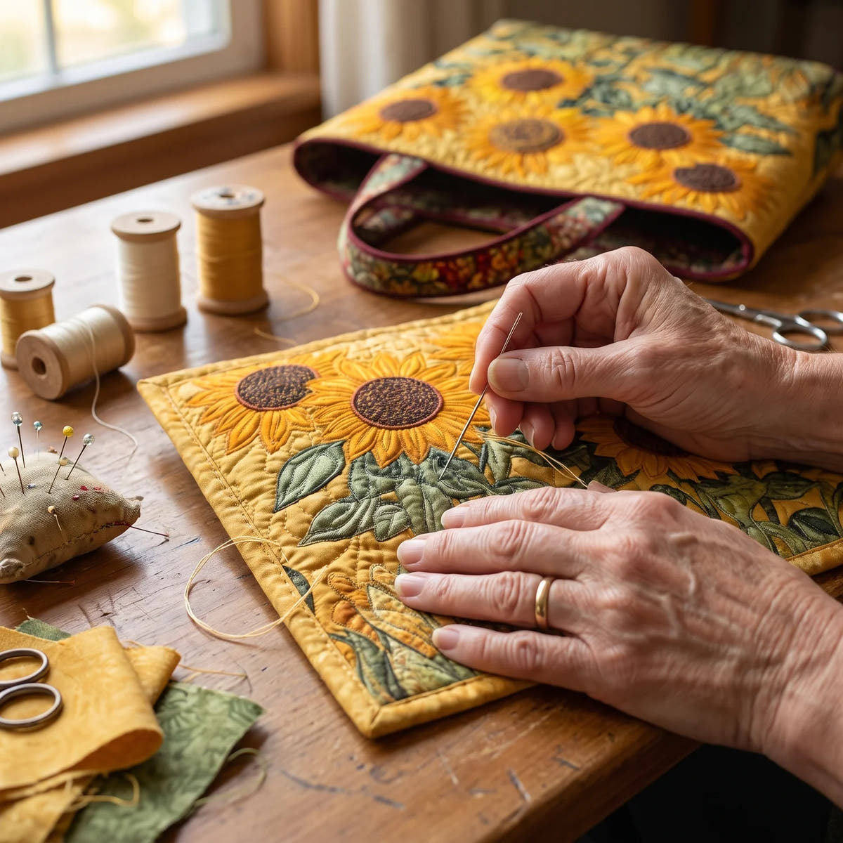 Elaine | Classic Sunflower Quilted Tote