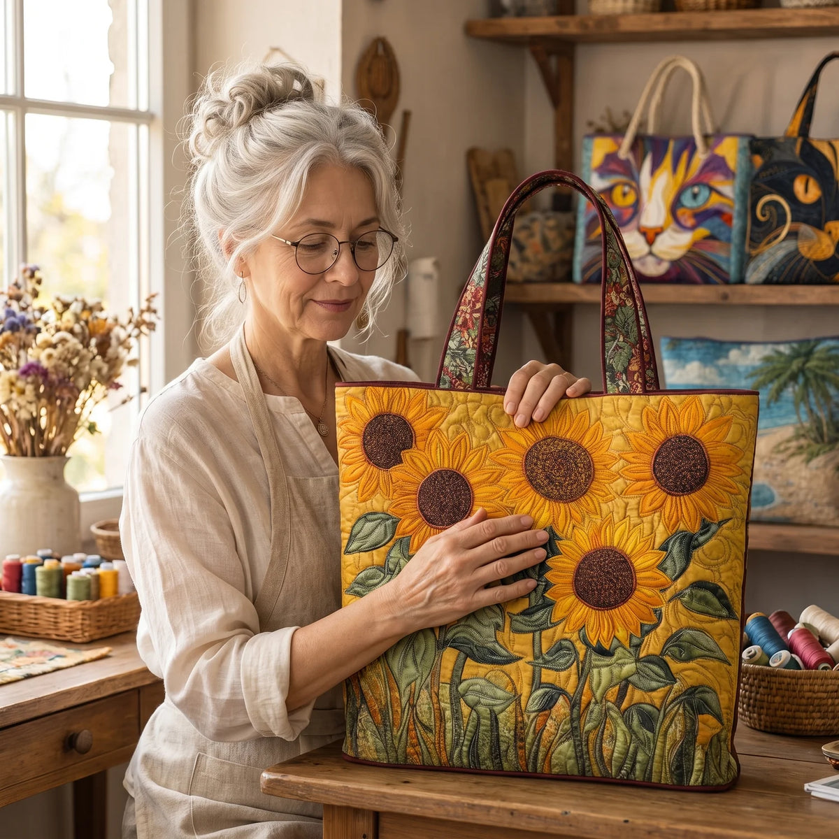 Elaine | Classic Sunflower Quilted Tote