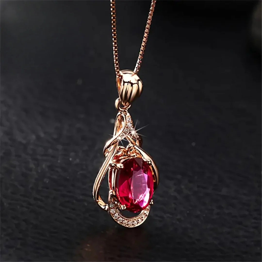 Elegant Necklace with Red Crystals and Gold-Tone