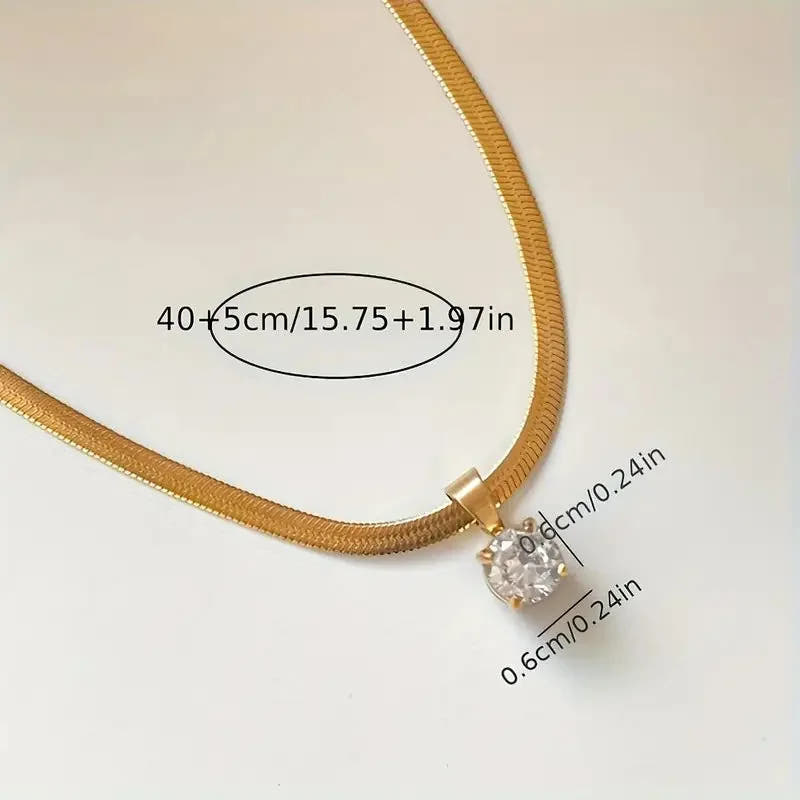 Elegant Rhinestone Pendant Necklace | Gold