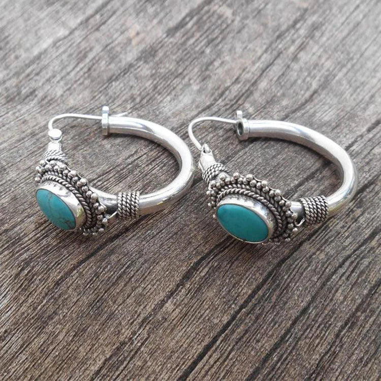 Elegant Silver-Tone Earrings with Turquoise