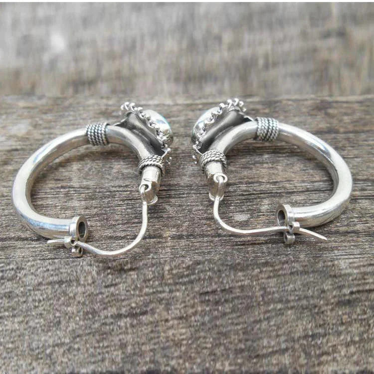 Elegant Silver-Tone Earrings with Turquoise