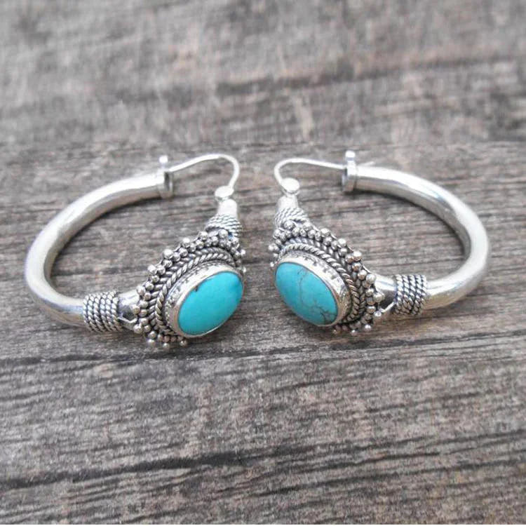 Elegant Silver-Tone Earrings with Turquoise