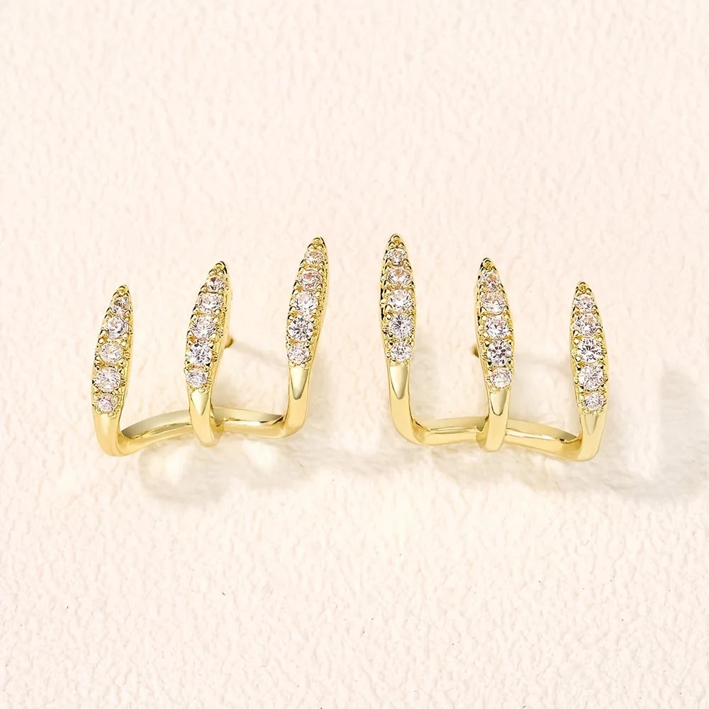 Elegant Three-Prong Rhinestone Earrings