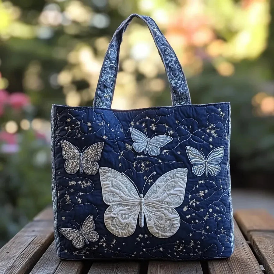 Erin | Silver Butterfly Quilted Tote