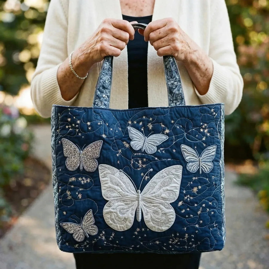 Erin | Silver Butterfly Quilted Tote