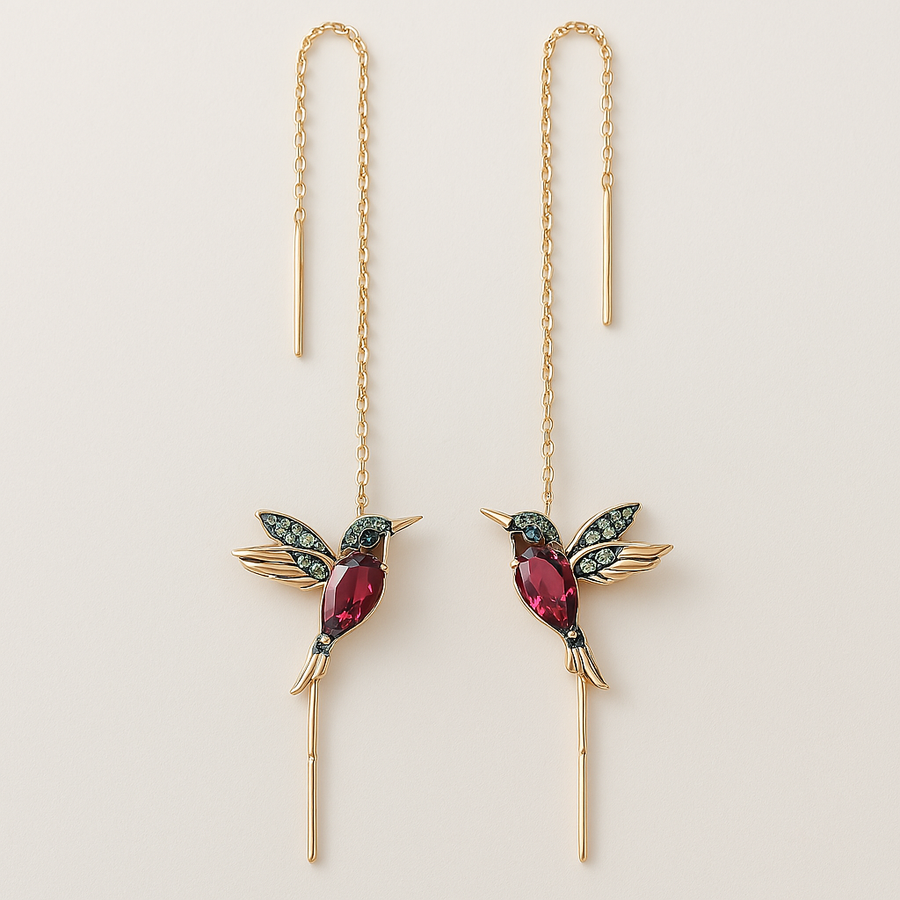 Hummingbird Enamel and Zirconia Earrings