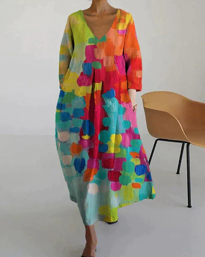 Anastasia - Colorful Printed V-Neck Dress