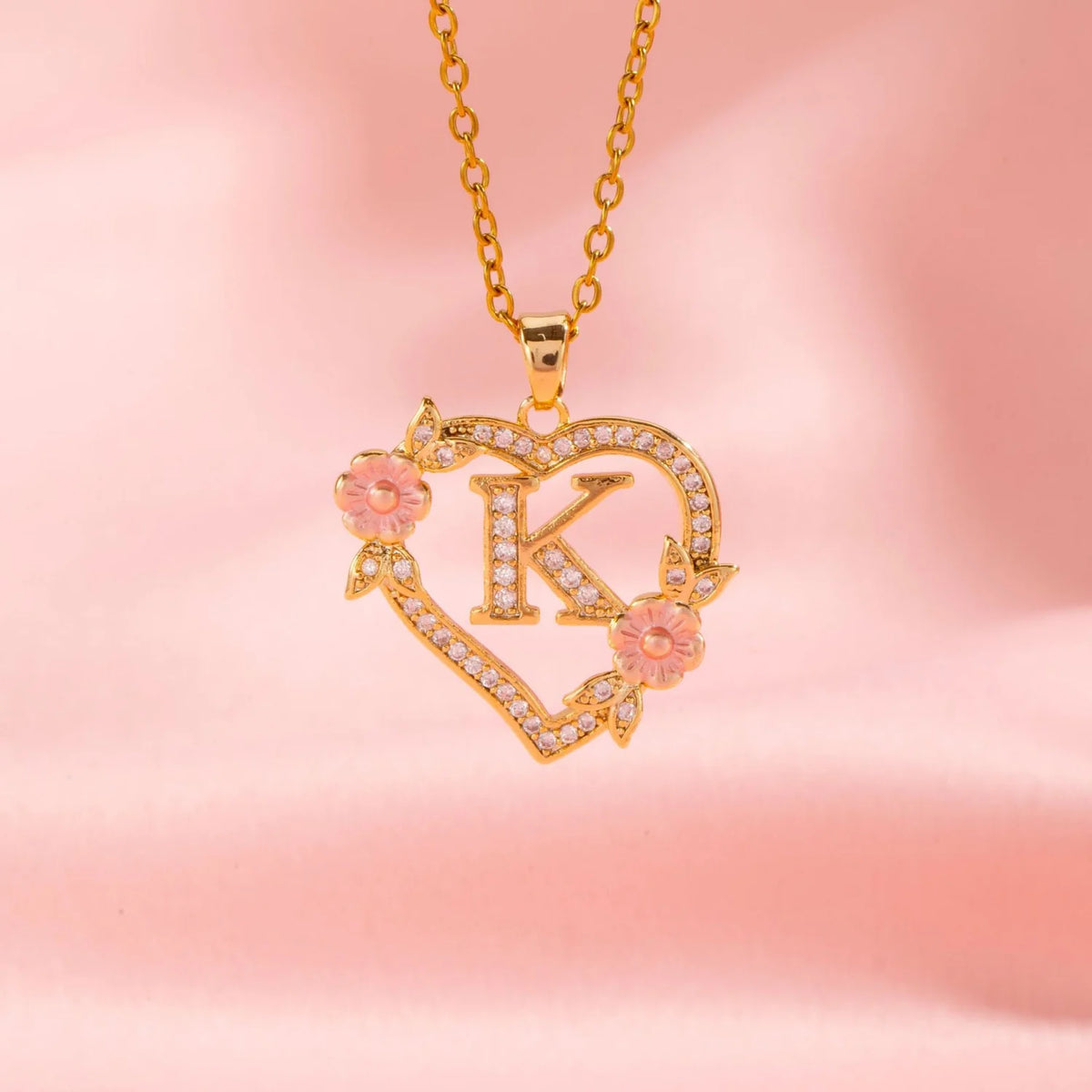 Floral Charm Initial Necklace | Gold