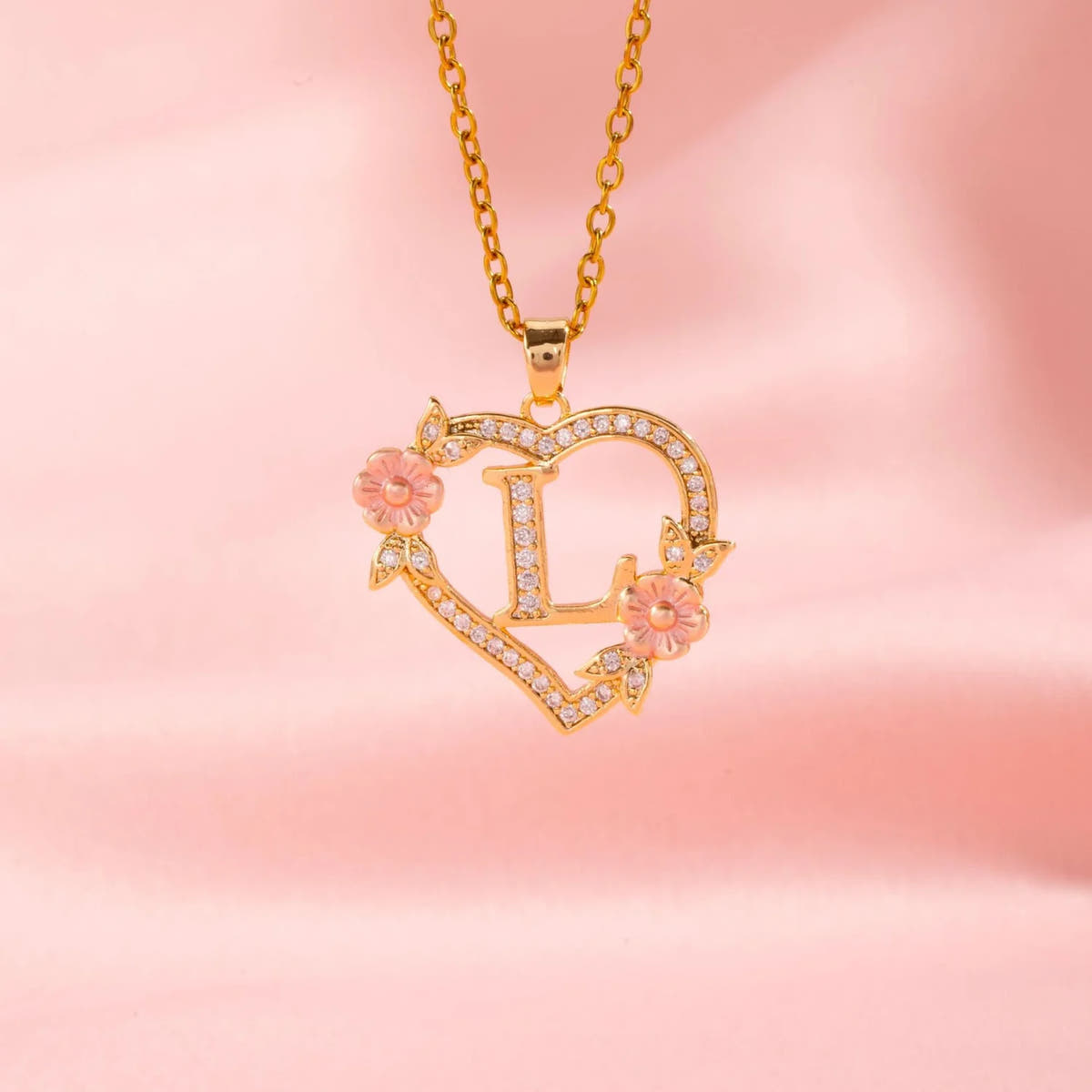 Floral Charm Initial Necklace | Gold
