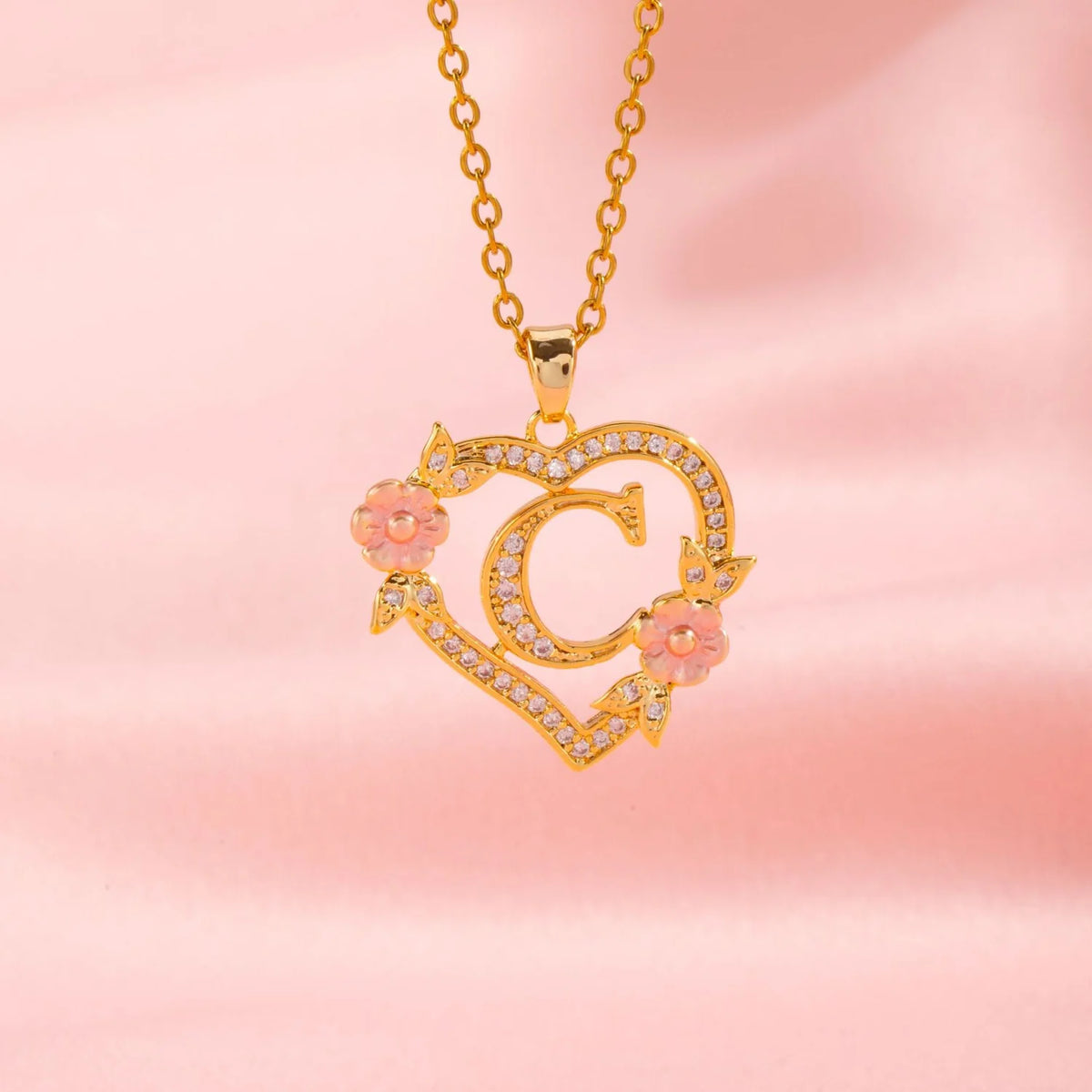 Floral Charm Initial Necklace | Gold