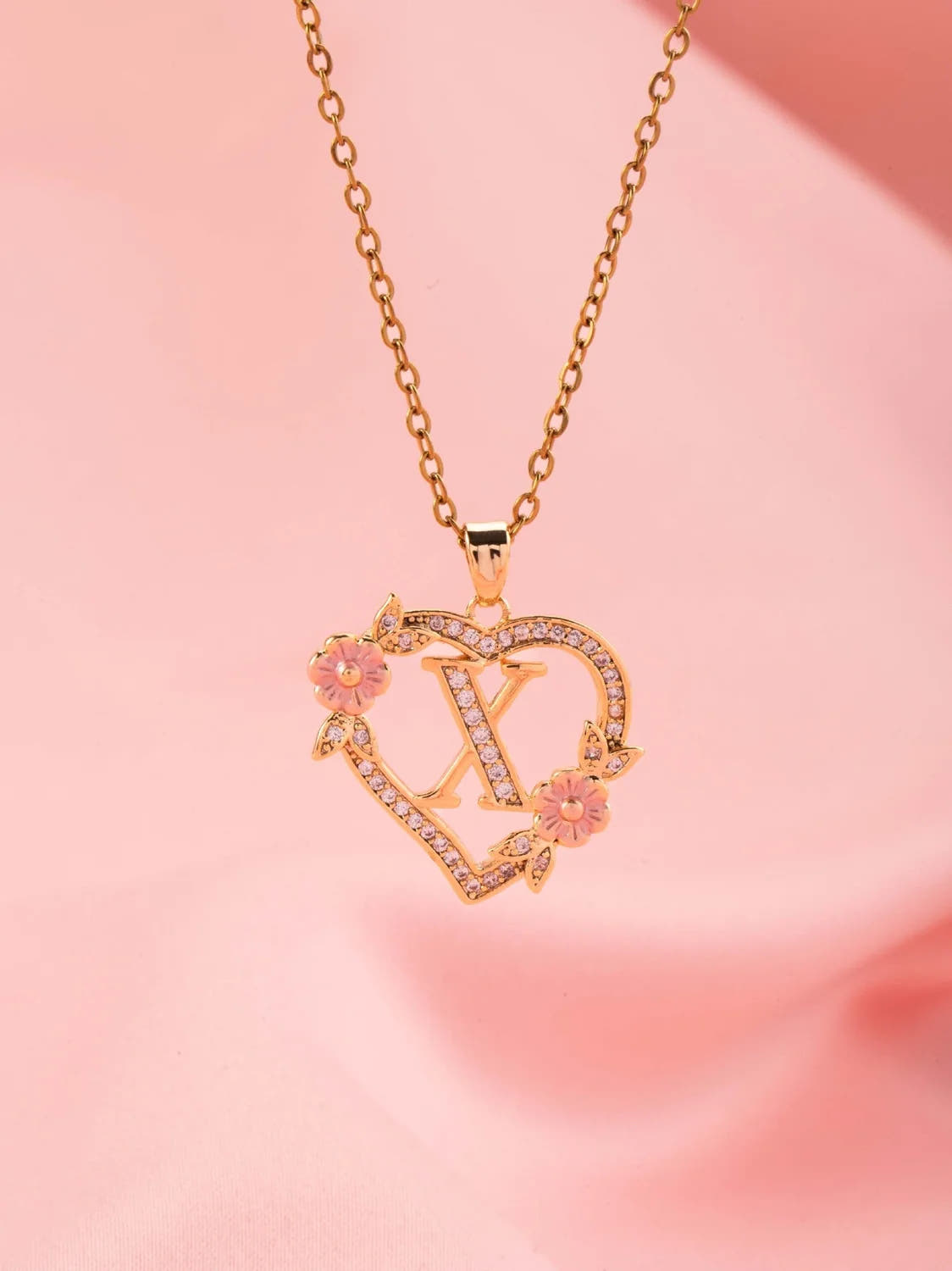 Floral Charm Initial Necklace | Gold