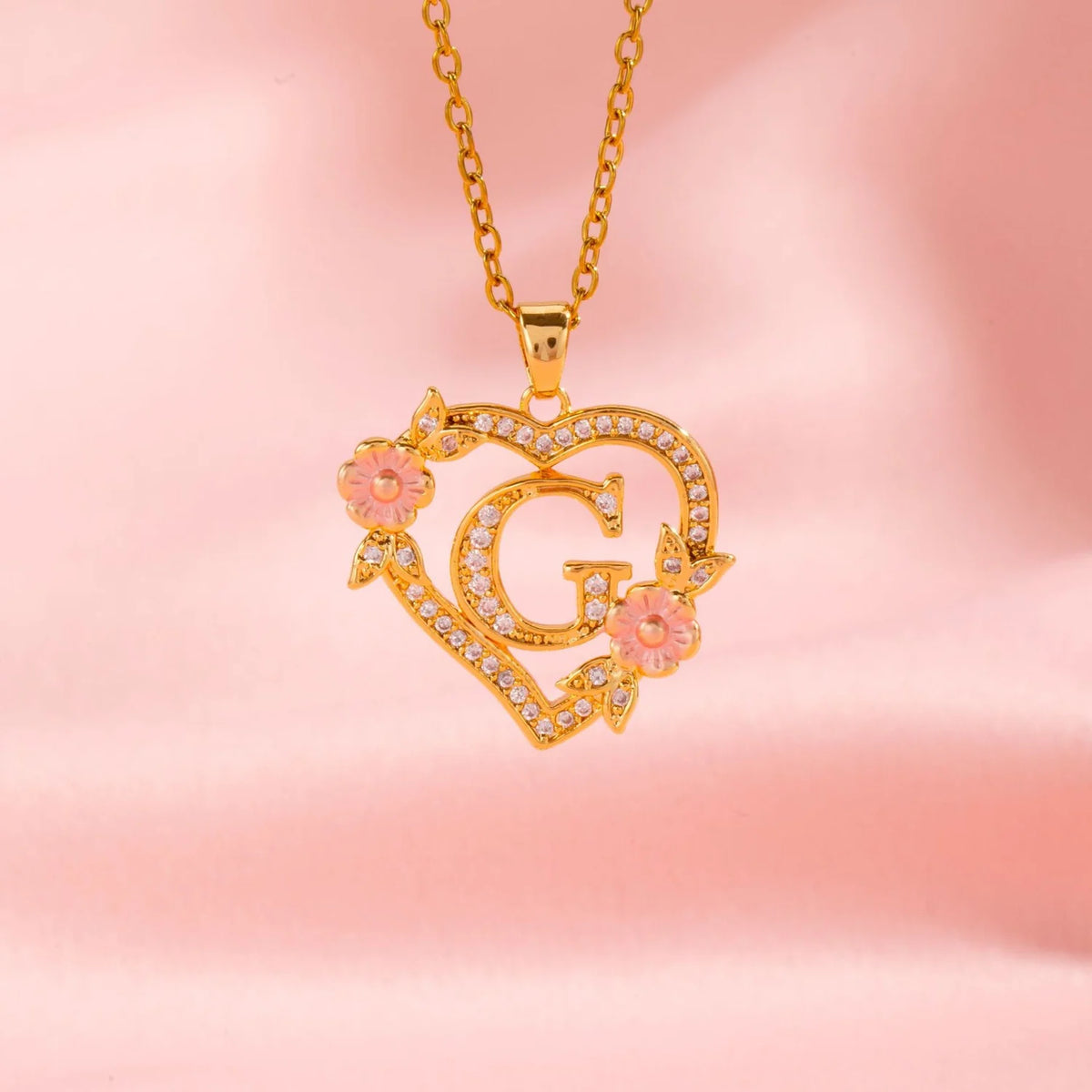 Floral Charm Initial Necklace | Gold