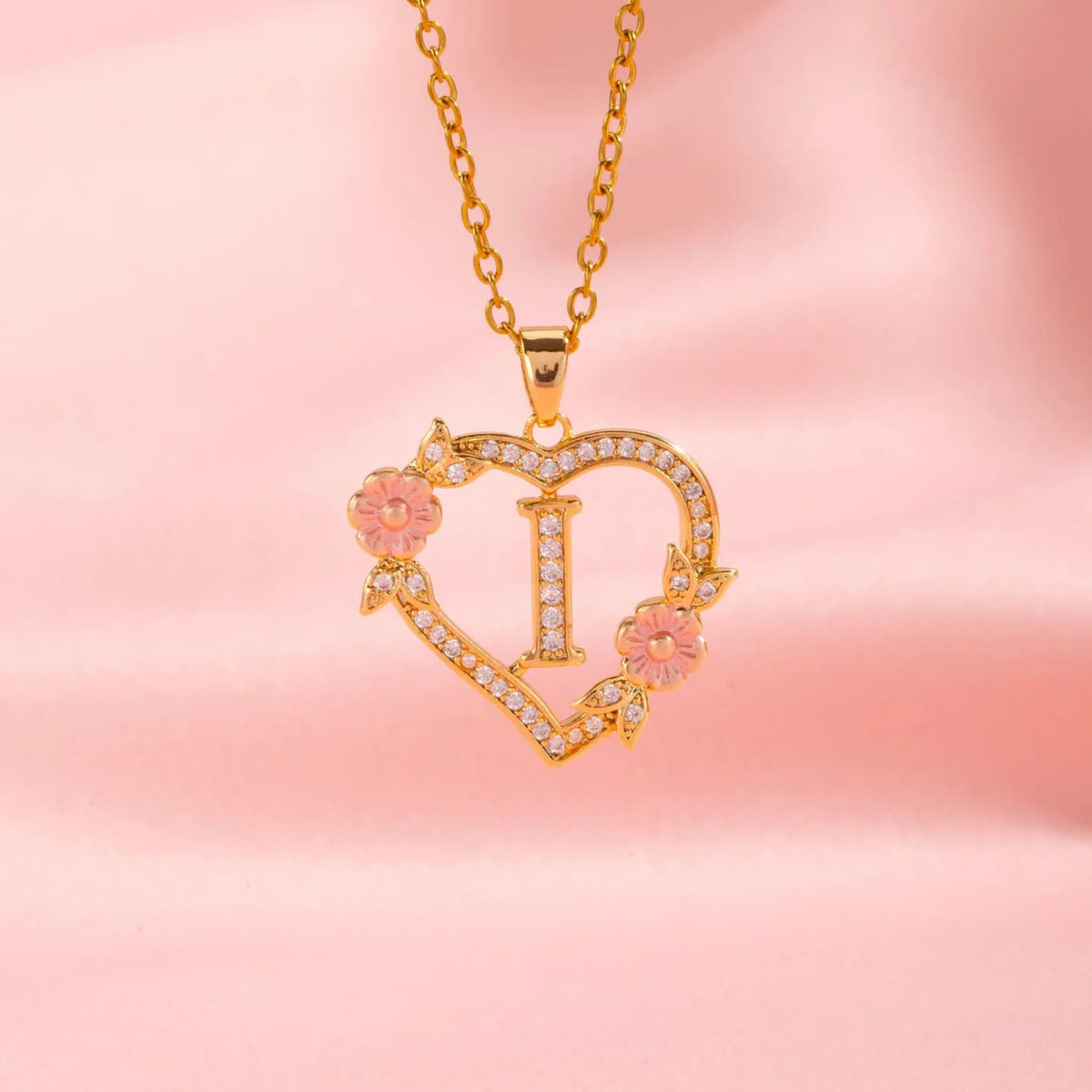 Floral Charm Initial Necklace | Gold
