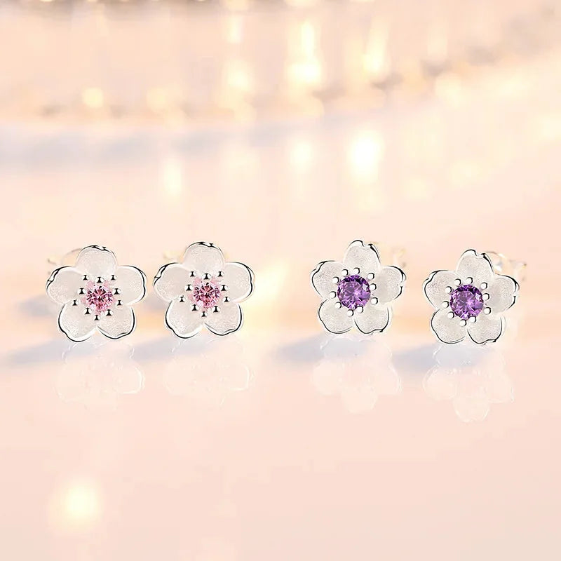 Flower Stud Earrings with Zirconia