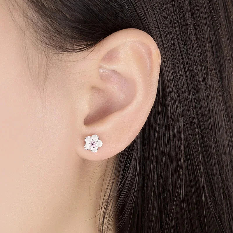 Flower Stud Earrings with Zirconia