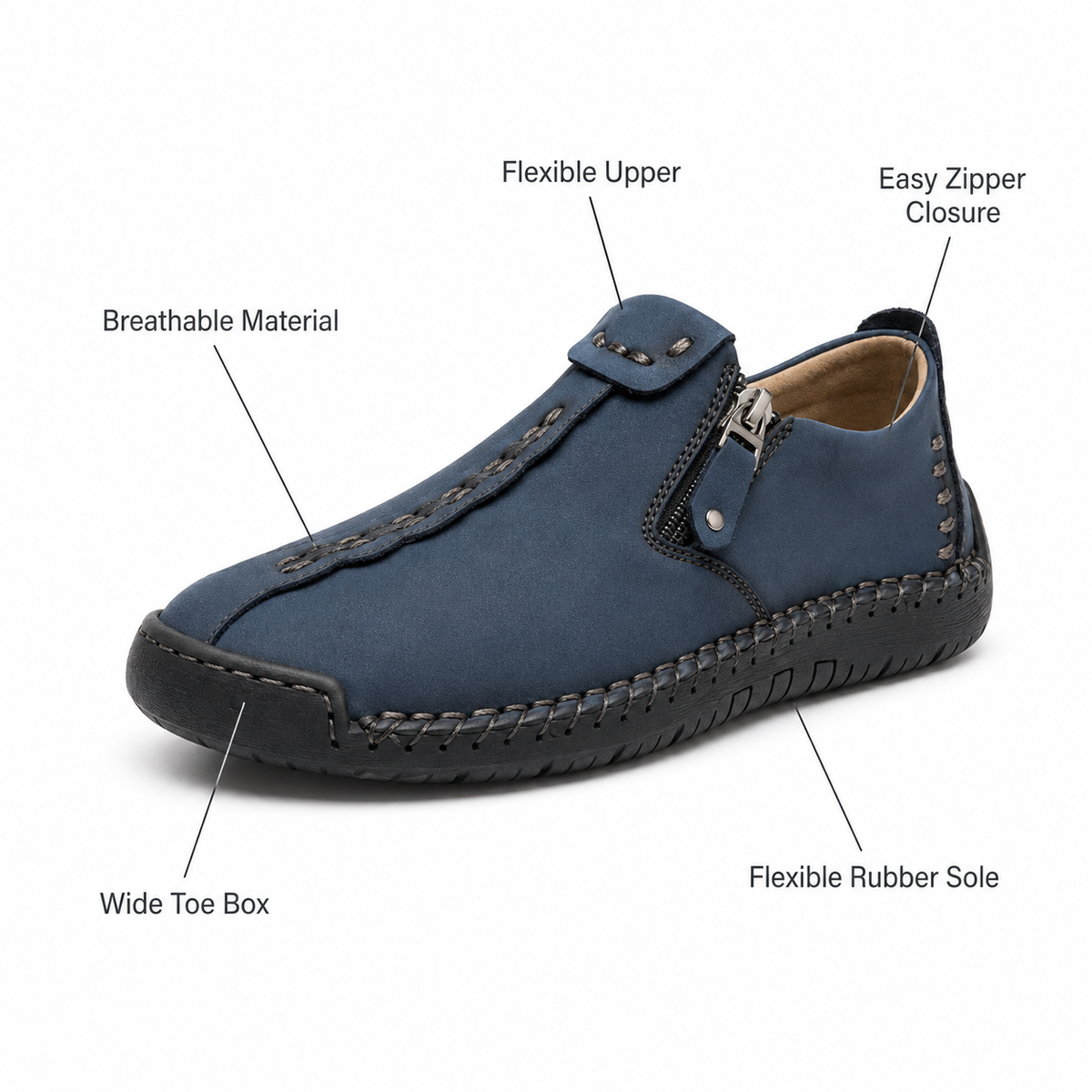 Benedetta | Easy Slip-On Zip Loafers