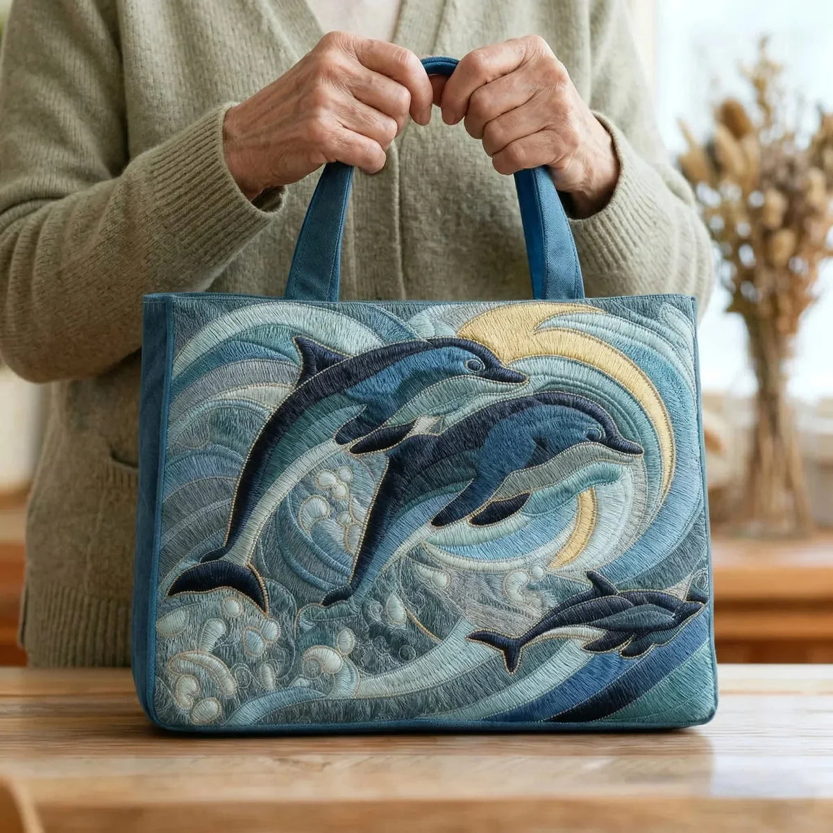 Gina | Quilted Dolphin Tote Bag