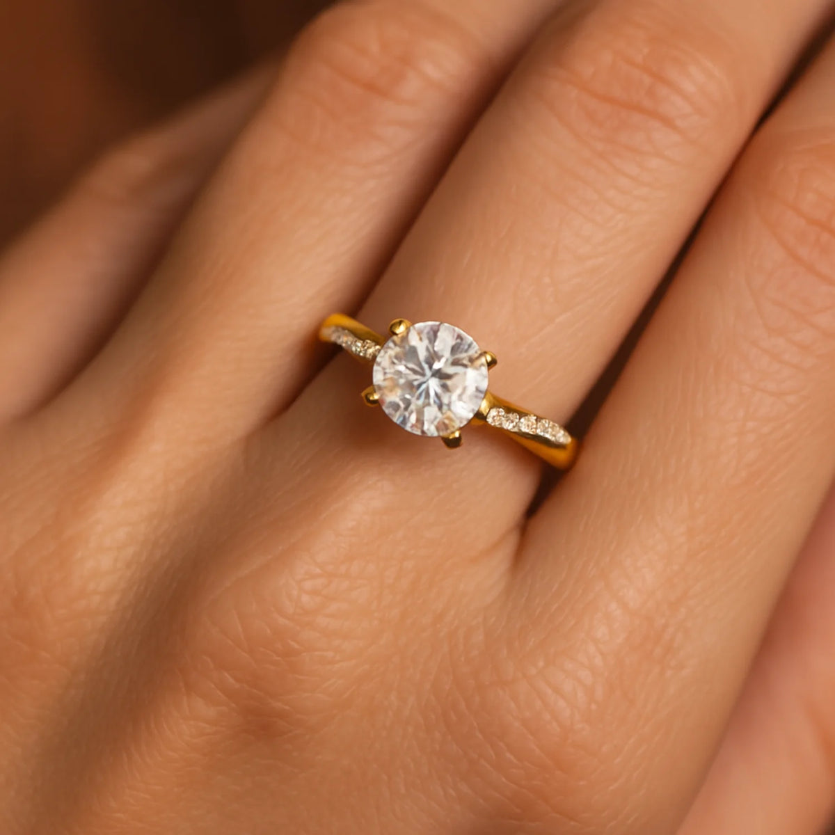 Gold-Tone Engagement Ring with Crystal