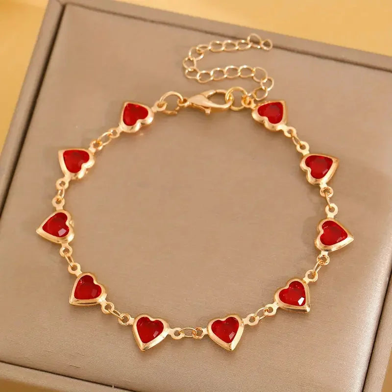 Gold-Tone Ruby-Red Heart Bracelet