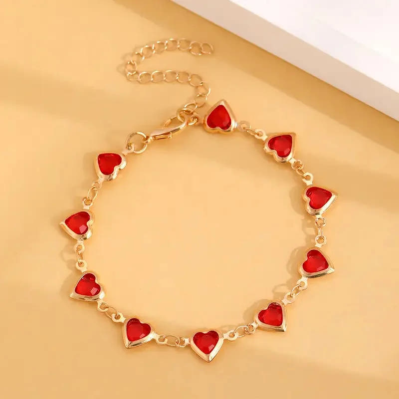 Gold-Tone Ruby-Red Heart Bracelet
