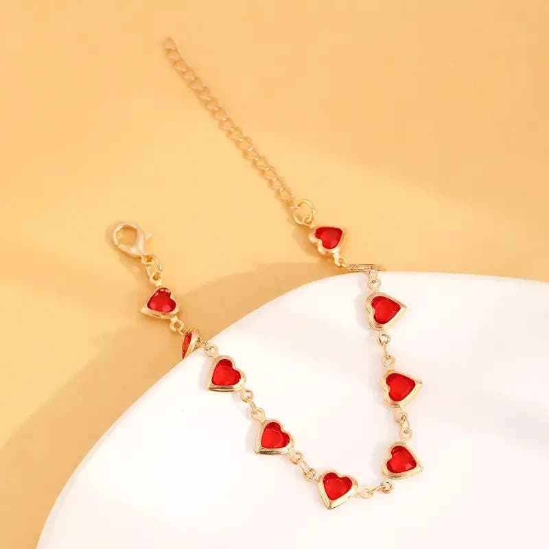 Gold-Tone Ruby-Red Heart Bracelet
