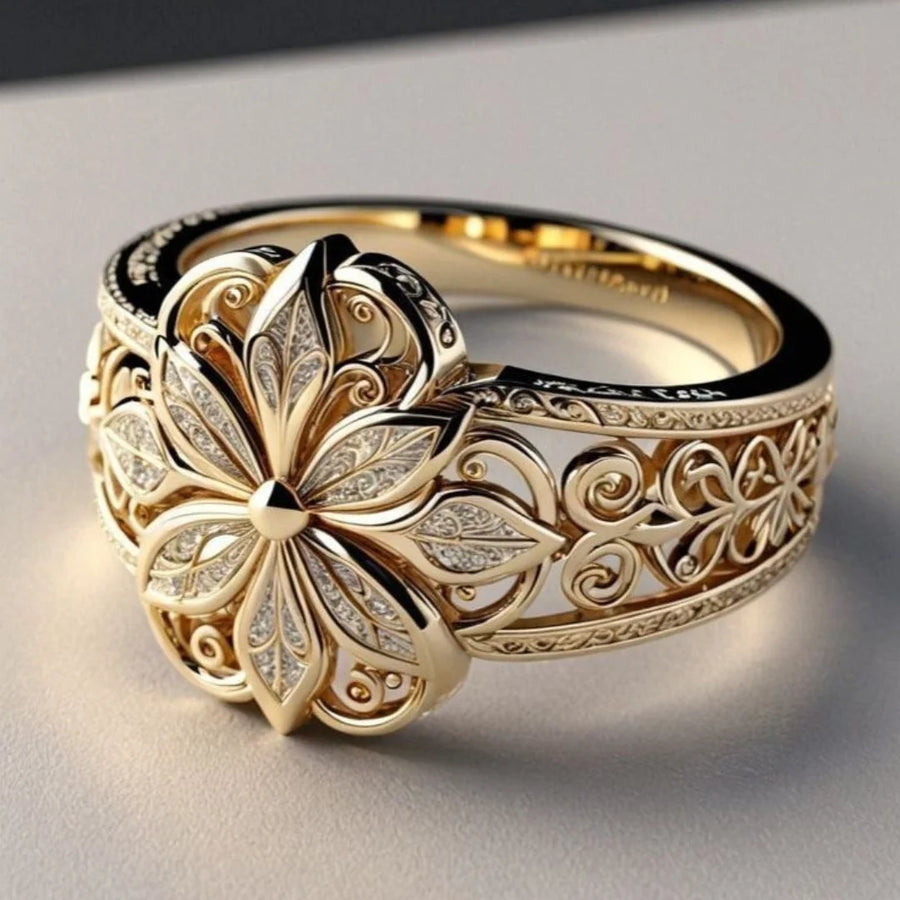 Golden Ring with Floral Zircons