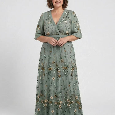 Evadne | Embroidered V Neck Maxi Dress