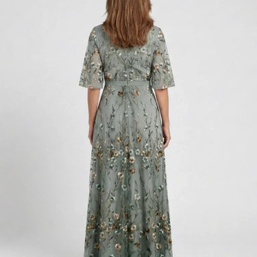 Evadne | Embroidered V Neck Maxi Dress