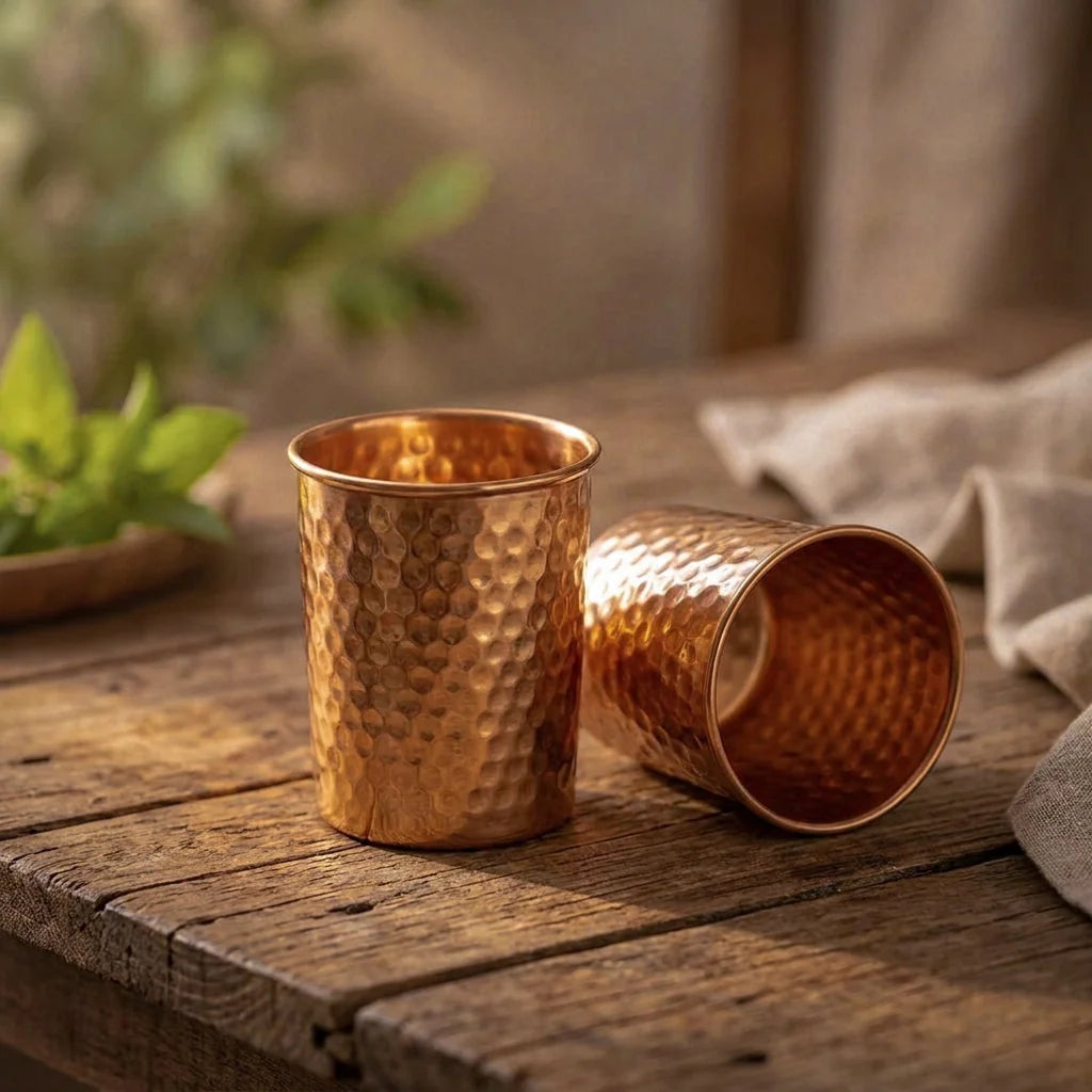 Hammered Copper Glass Set