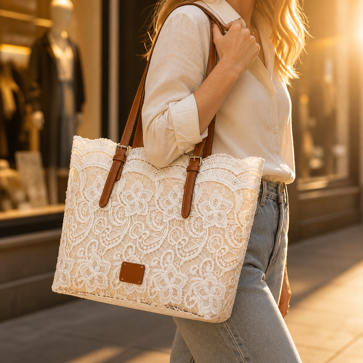 Lacelune | Floral Lace Shoulder Tote