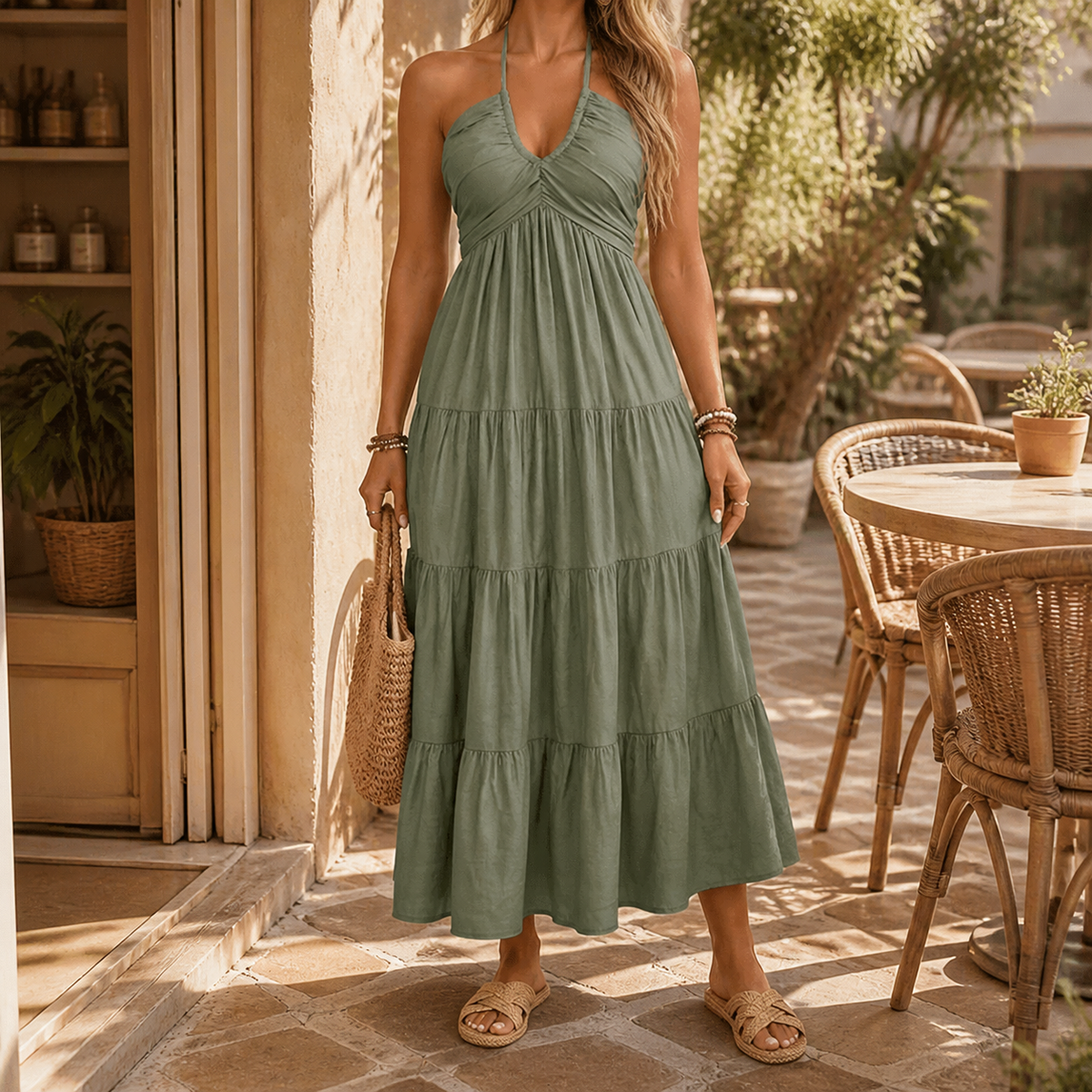 Solenne | Flowy Halter Maxi Dress