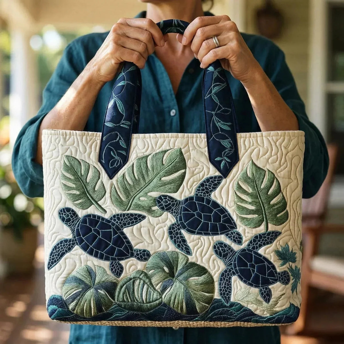 Hilda | Quilted Sea Turtle Tote Bag