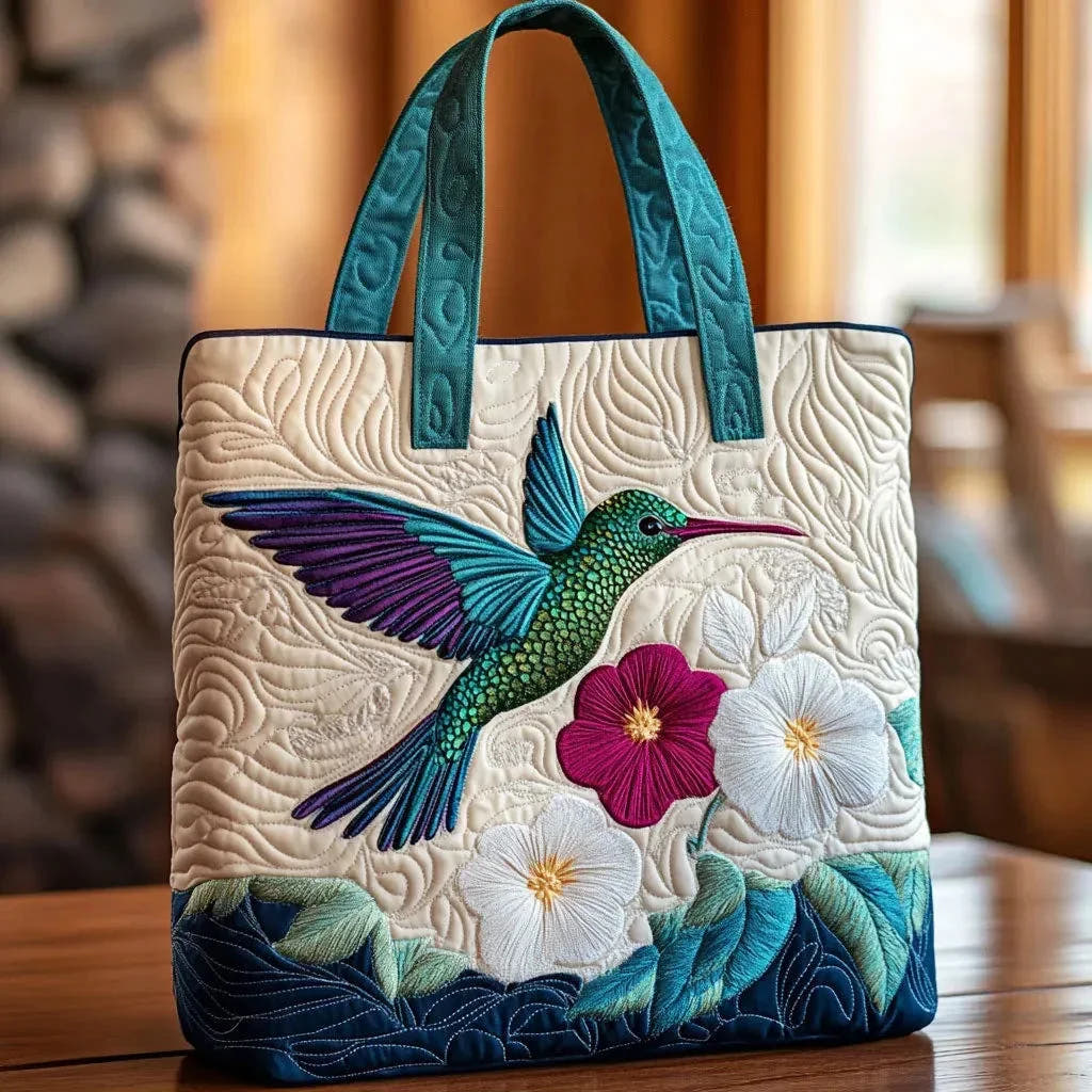 Ida | Quilted Hummingbird Floral Tote