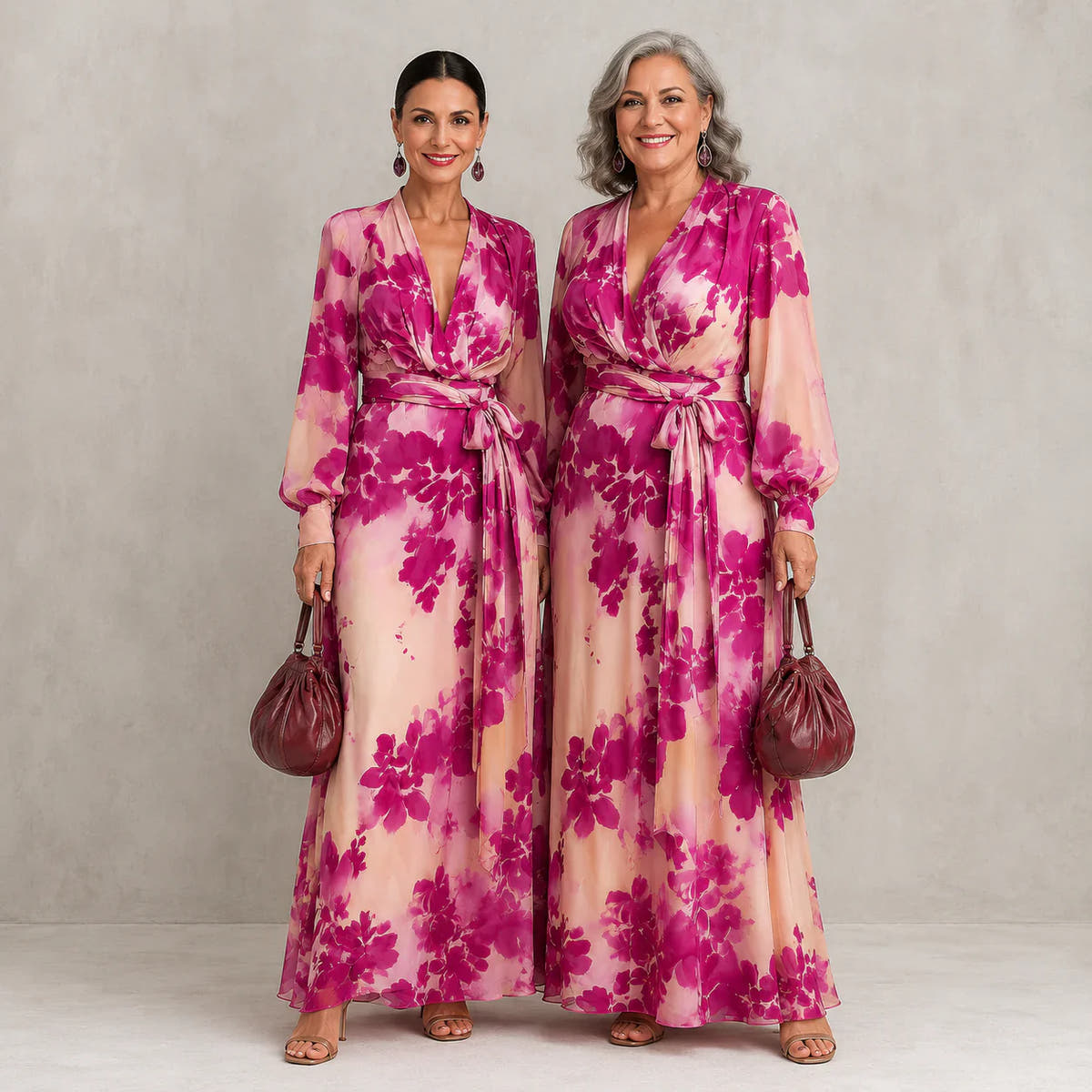 Juliesse | Rose Floral V-Neck Belted Maxi Dress