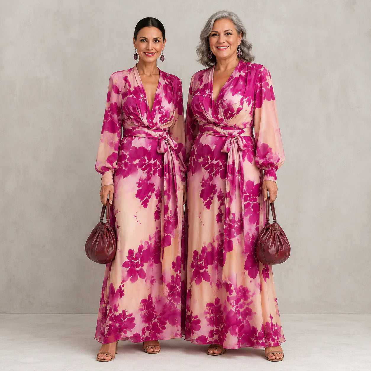 Juliesse | Rose Floral V-Neck Belted Maxi Dress