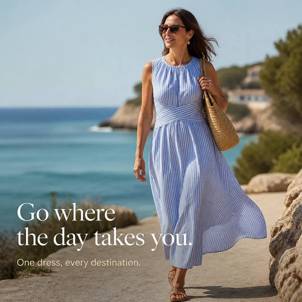 Marelle | Striped Wrap Waist Maxi Dress