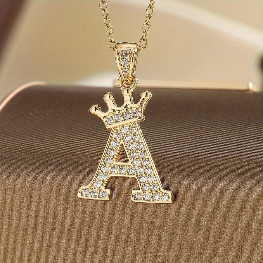 Initial Crown Necklace | Gold
