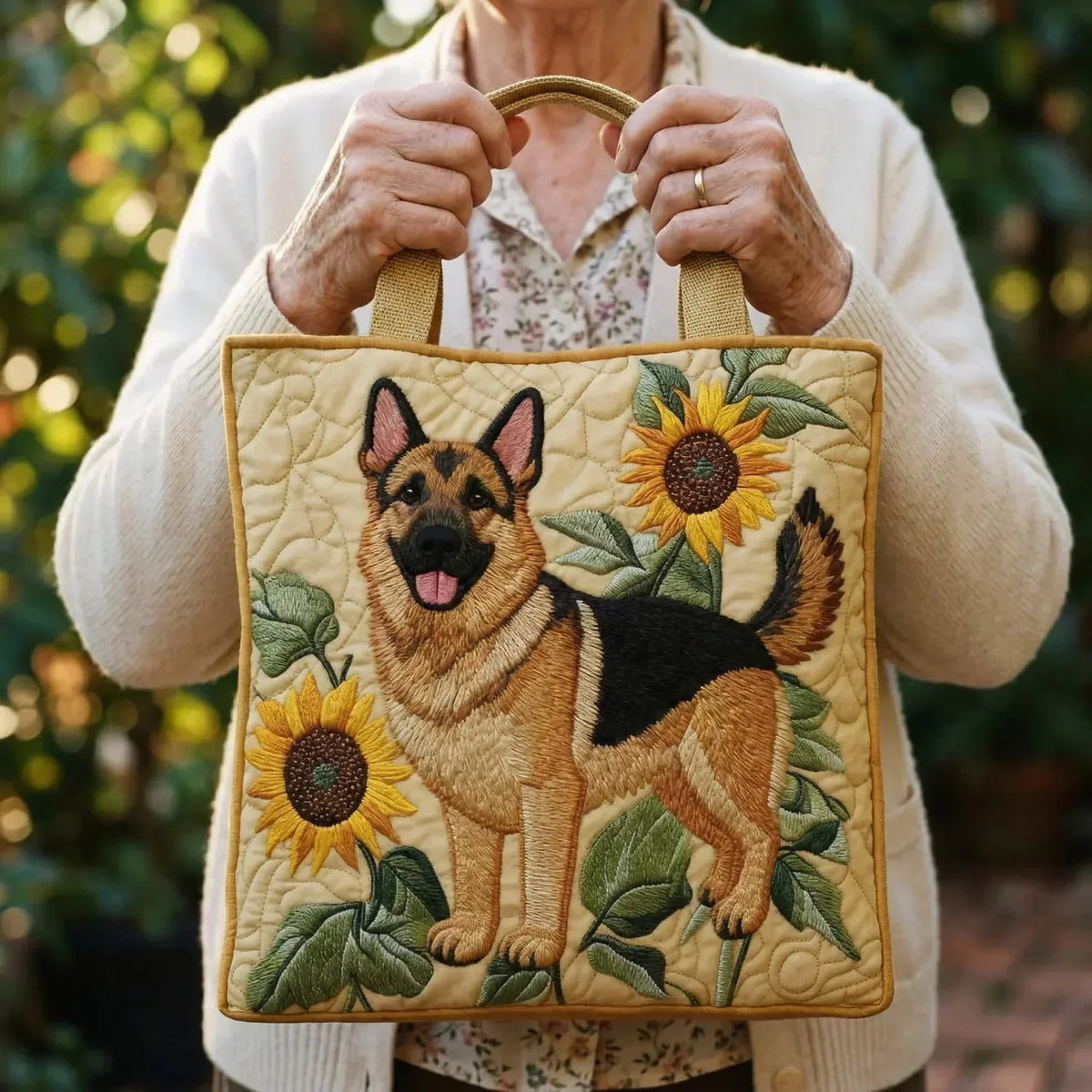 Jana | Quilted Shepherd Dog Floral Tote