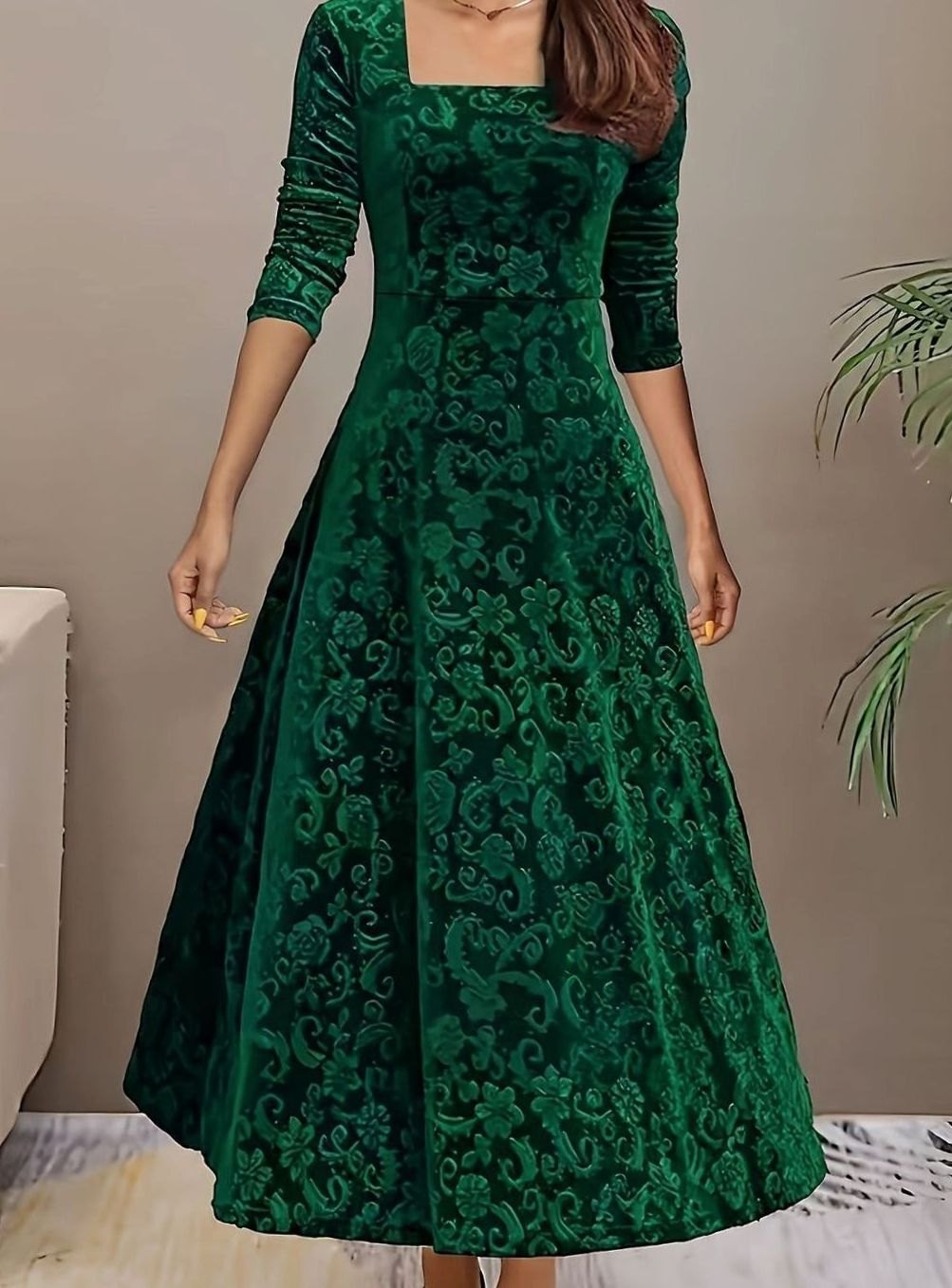 Simona | Velvet Square-Neck A-Line Dress