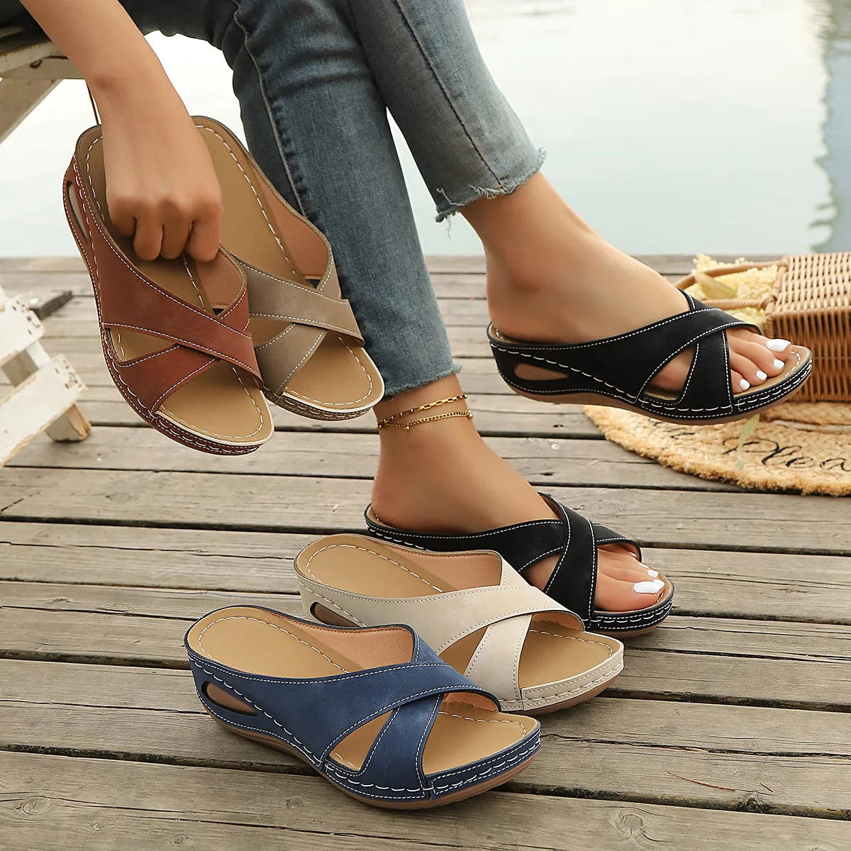 Kate | Slip-On Low Wedge Sandals