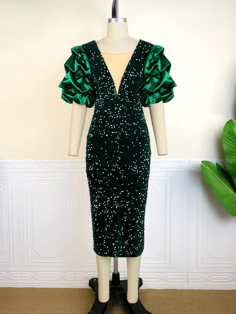 Tecla | Sequin Puff-Sleeve Bodycon Dress