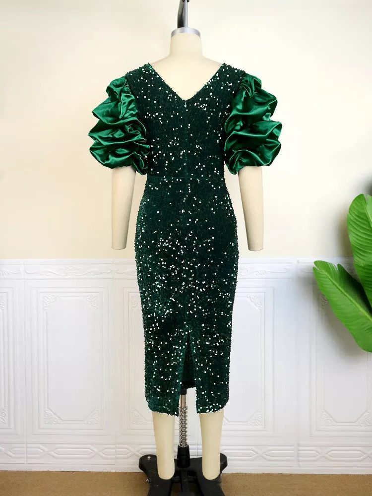 Tecla | Sequin Puff-Sleeve Bodycon Dress
