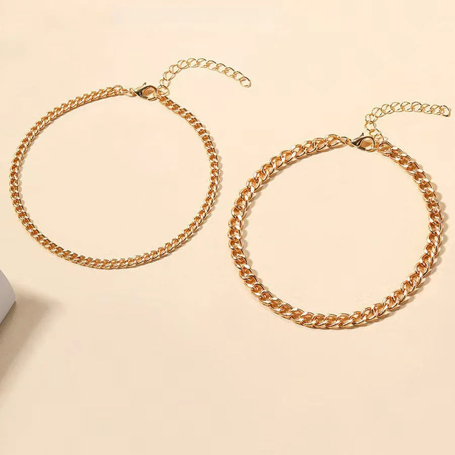 Layered Cuban Link Anklet | Gold