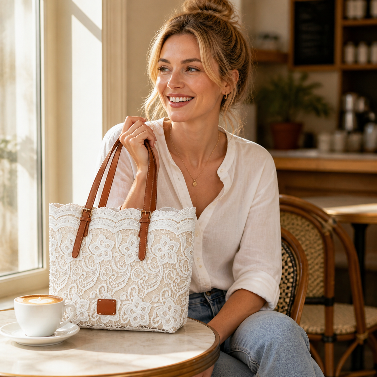 Lacelune | Floral Lace Shoulder Tote