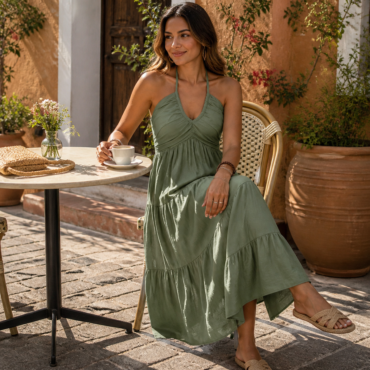 Solenne | Flowy Halter Maxi Dress