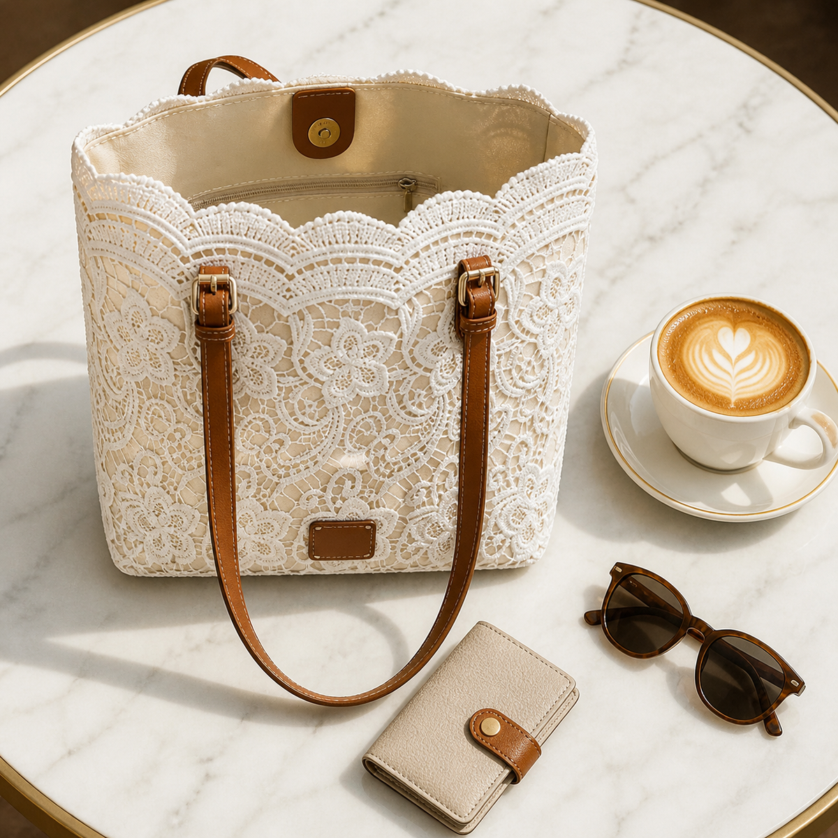 Lacelune | Floral Lace Shoulder Tote