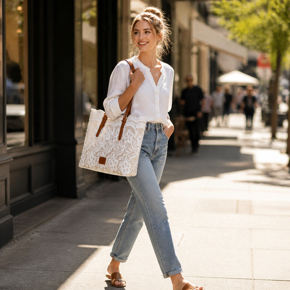 Lacelune | Floral Lace Shoulder Tote