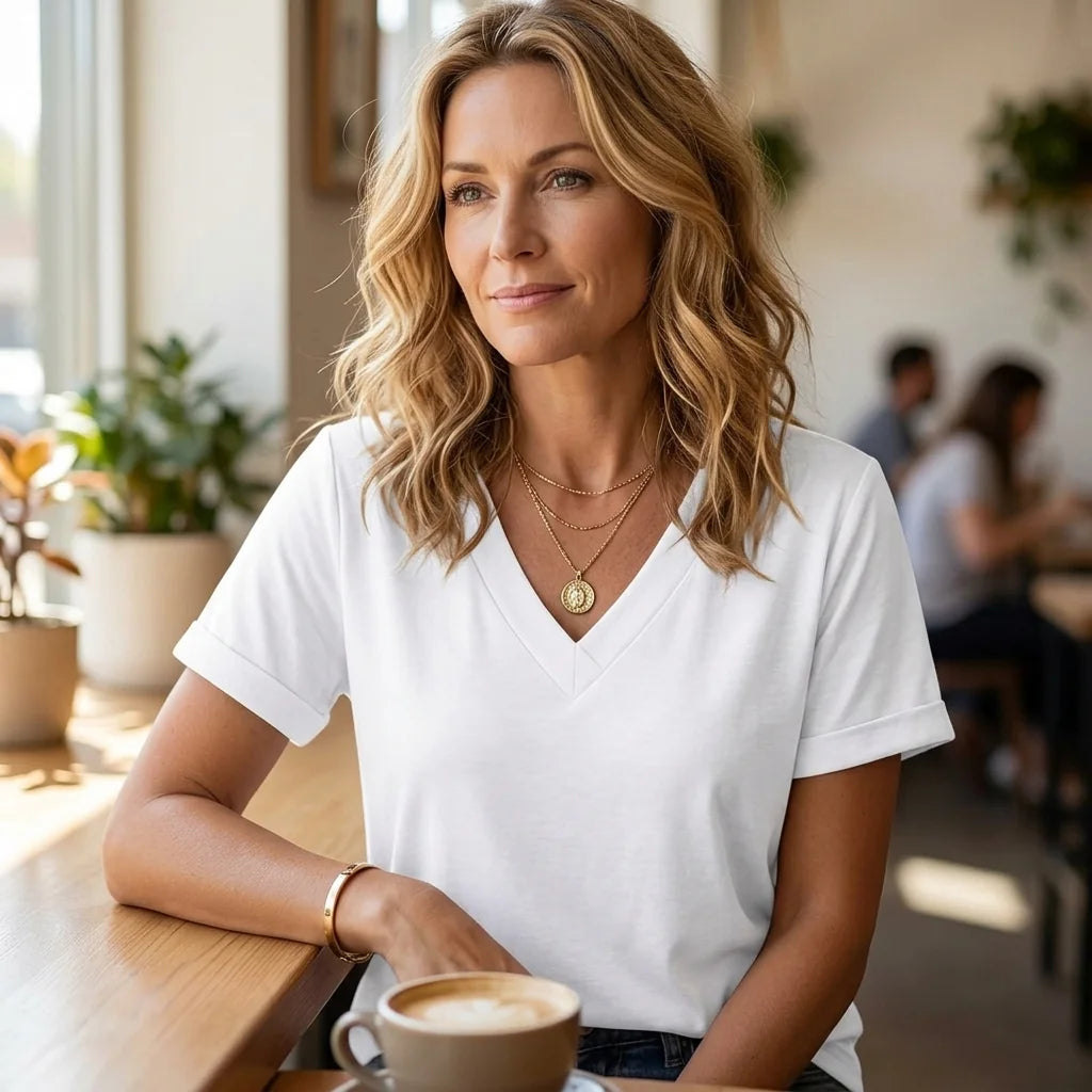 Lunavia | Soft V-Neck Tee with Rolled Cuffs