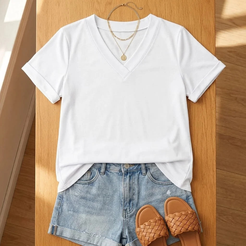 Lunavia | Soft V-Neck Tee with Rolled Cuffs